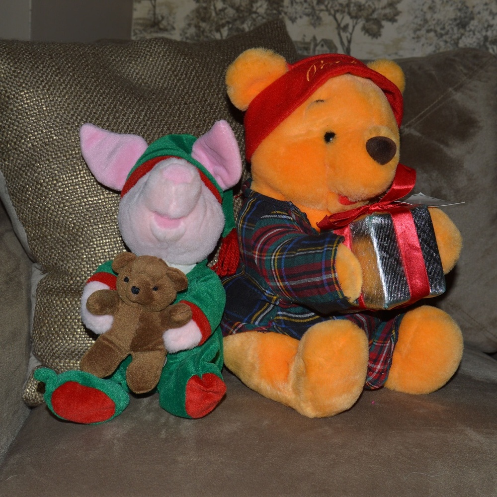 Disney Store Christmas Pooh and Piglet Plush